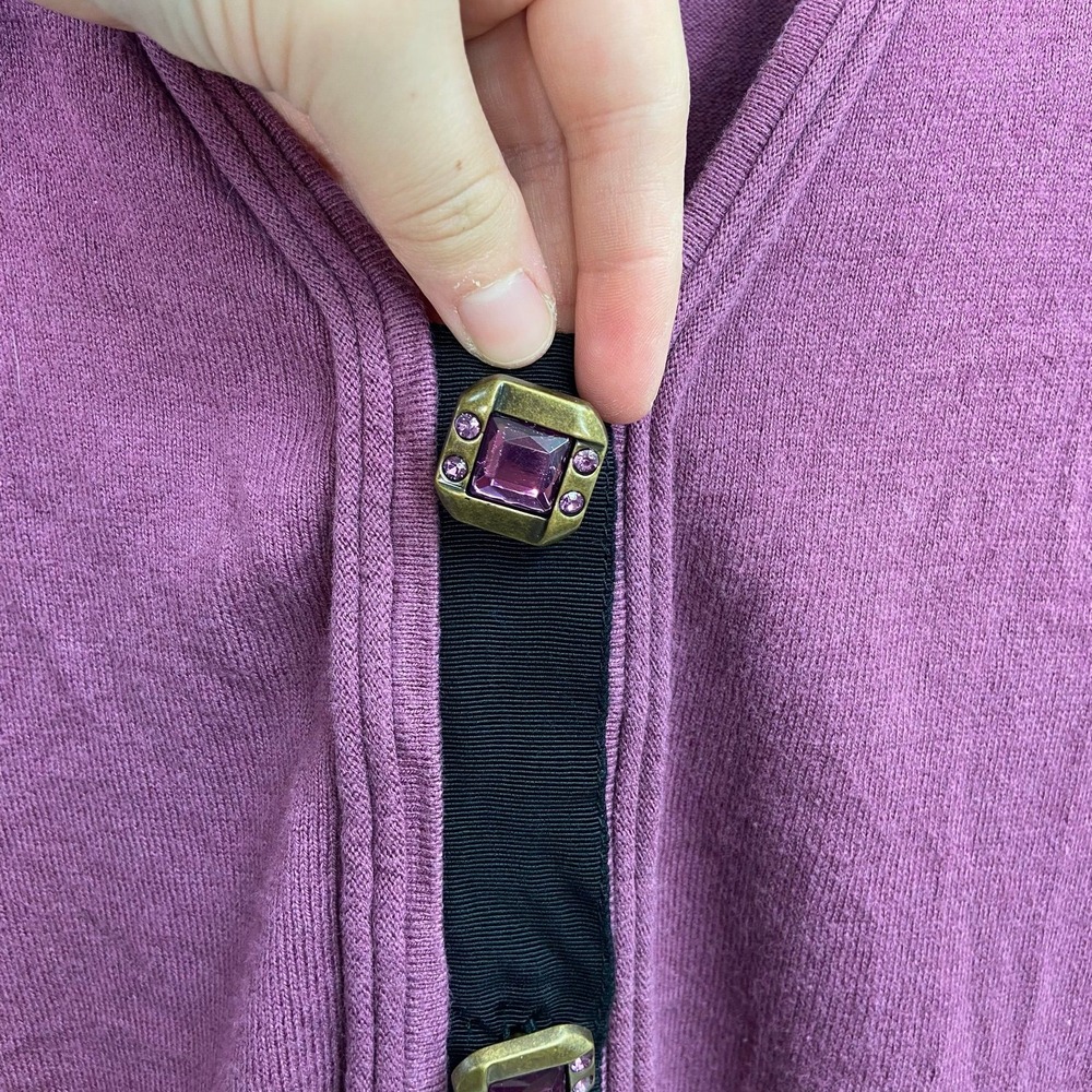 Twelve by Twelve Los Angeles women's purple black jeweled button vneck sweater S - Picture 5 of 8